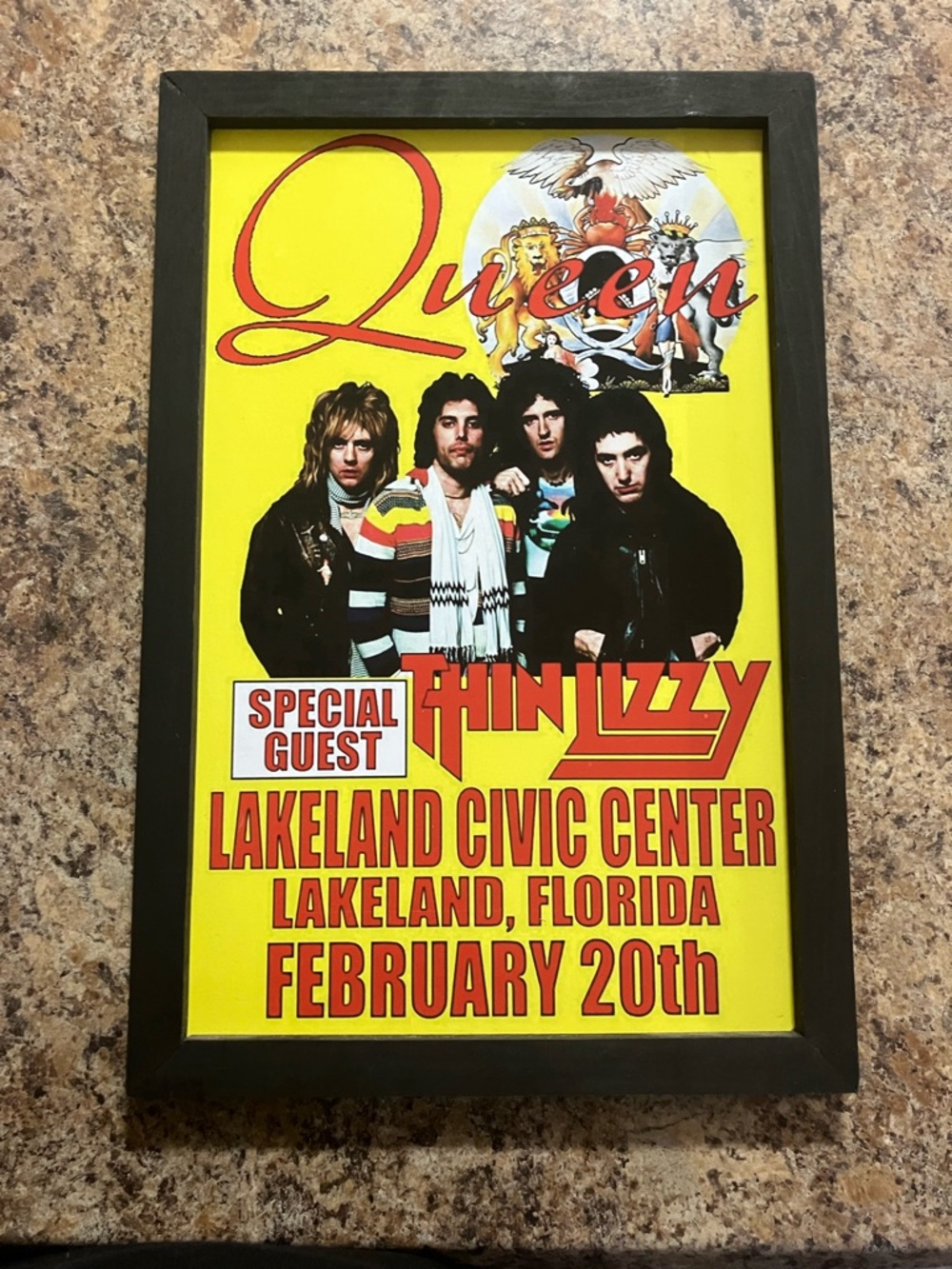 🌸 Wooden Printed Queen Concert Poster Wall Art - Yellow Red